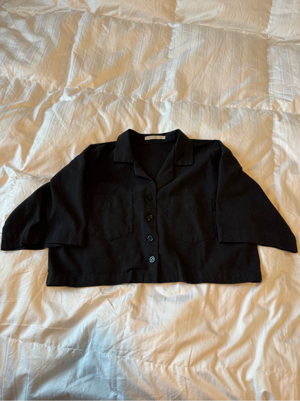Cropped Black Button-Front Jacket